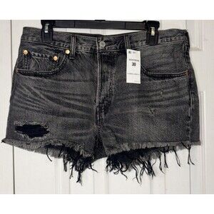 Levi's 501 High Rise Shorts Women's 30 Black Distressed New